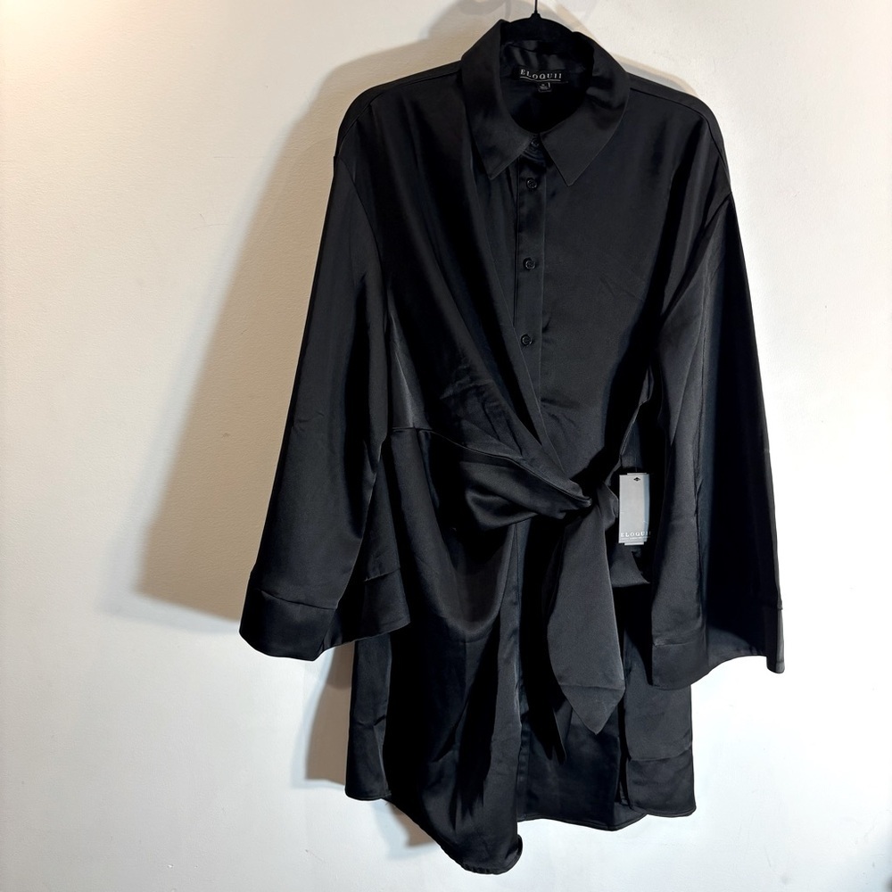ELOQUII Sz 18 Satin Wrap Mini Dress or Tunic with Waist Tie and Wide Sleeve NEW